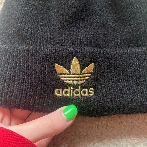 Adidas Black and Gold Knit Beanie Hat - Picture 2 of 4